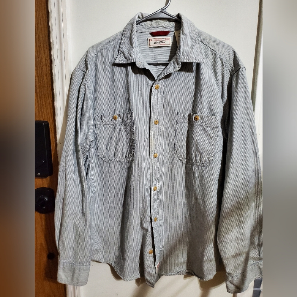 Levi Strauss Signature Hickory Stripe Work Shirt Men's L Blue White Railroad